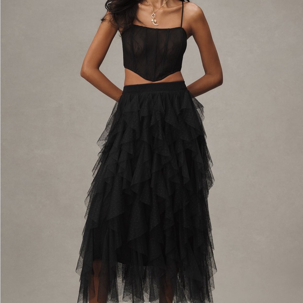 Anthropology Elegant Black Layered Skirt